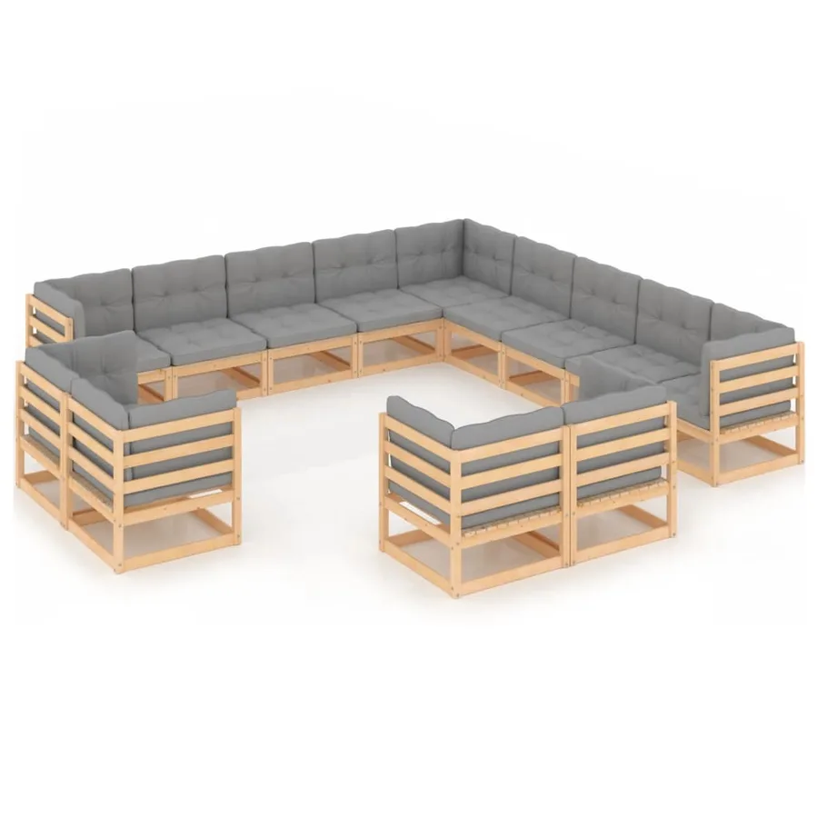 Salon de jardin 13 pcs avec coussins Bois de pin massif - 2