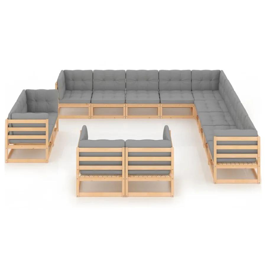 Salon de jardin 13 pcs avec coussins Bois de pin massif - 3