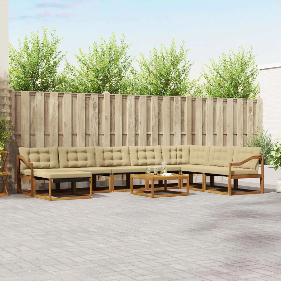 Ensemble de canapés d'extérieur 9 pcs Naturel et Beige