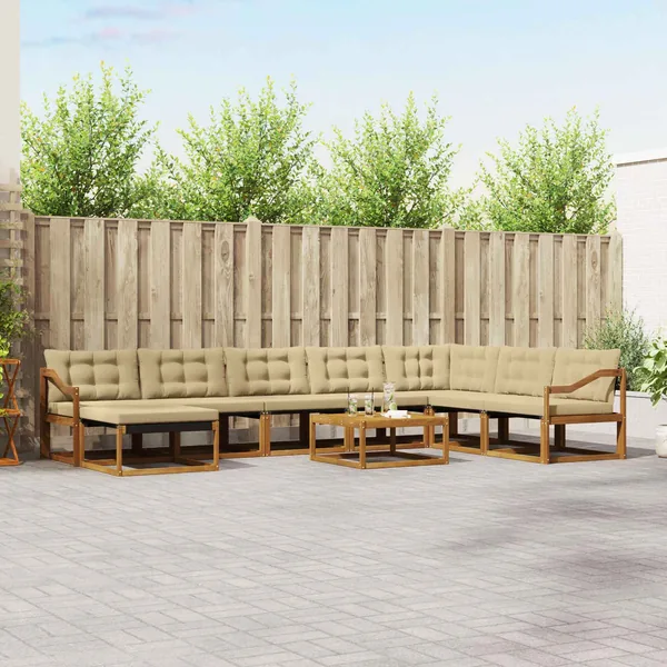 Ensemble de canapés d'extérieur 9 pcs Naturel et Beige