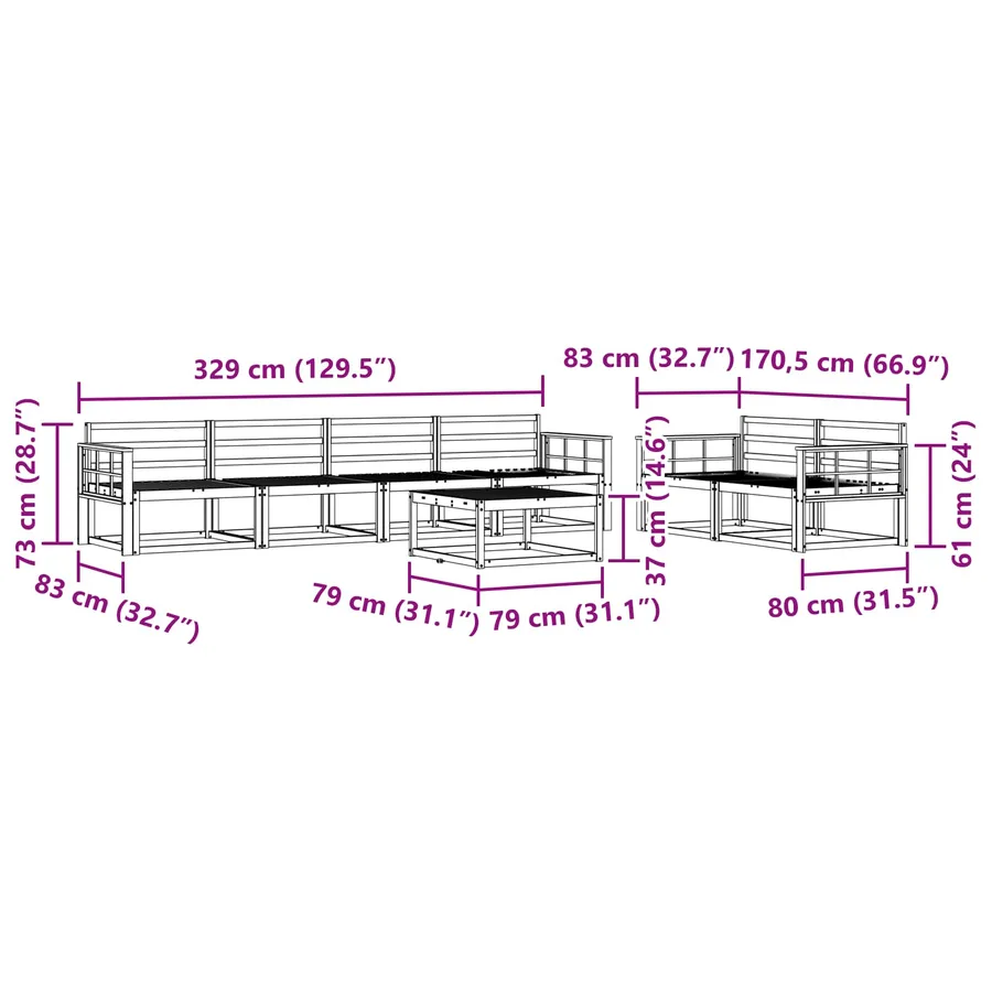 Ensemble de canapés d'extérieur 7 pcs Naturel - 8