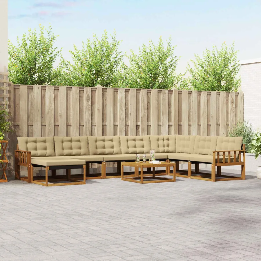 Ensemble de canapés d'extérieur 9 pcs Naturel et Beige