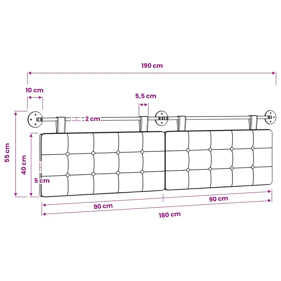 Tête de lit suspendue Gris clair tissu - 11