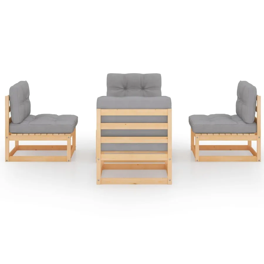 Salon de jardin 5 pcs avec coussins Bois de pin massif - 3