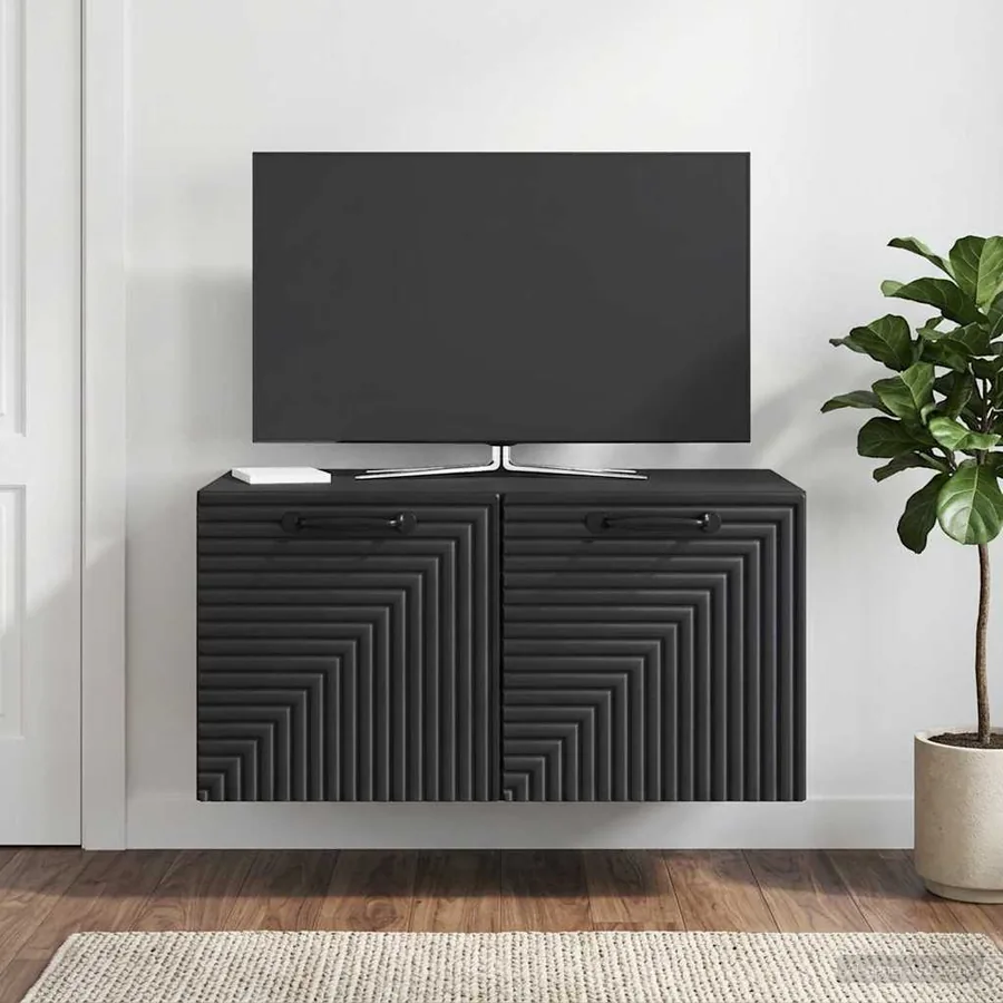 Meuble TV mural Noir 59,5 x 41 x 30 cm Bois d'ingénierie - 4