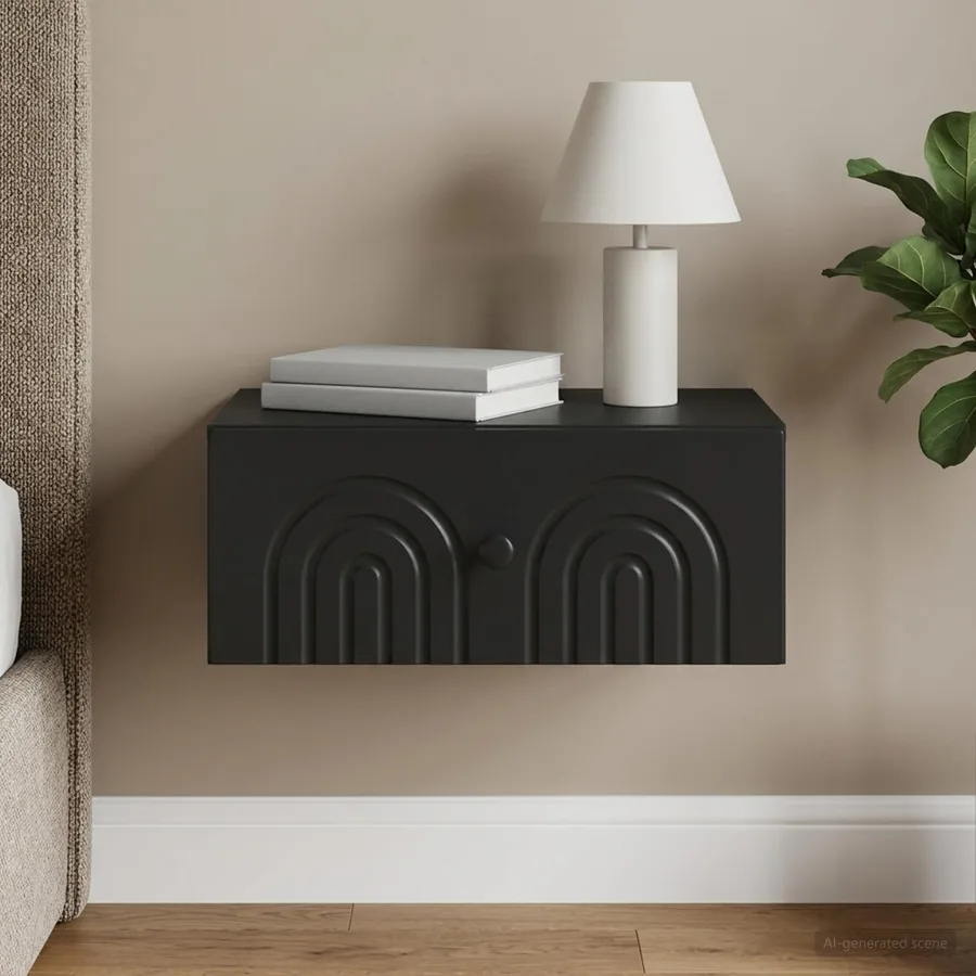 Cabinet de chevet mural avec tiroir Noir 49 x 34,5 x 20 cm