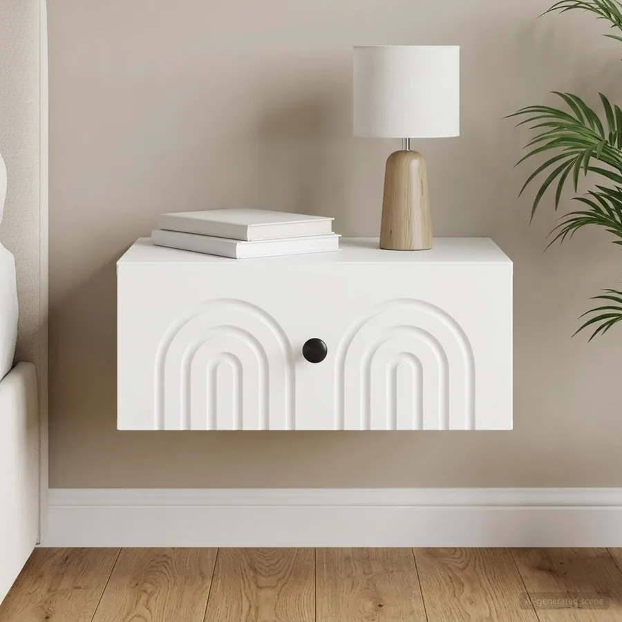 Cabinet de chevet mural avec tiroir Blanc 49 x 34,5 x 20 cm