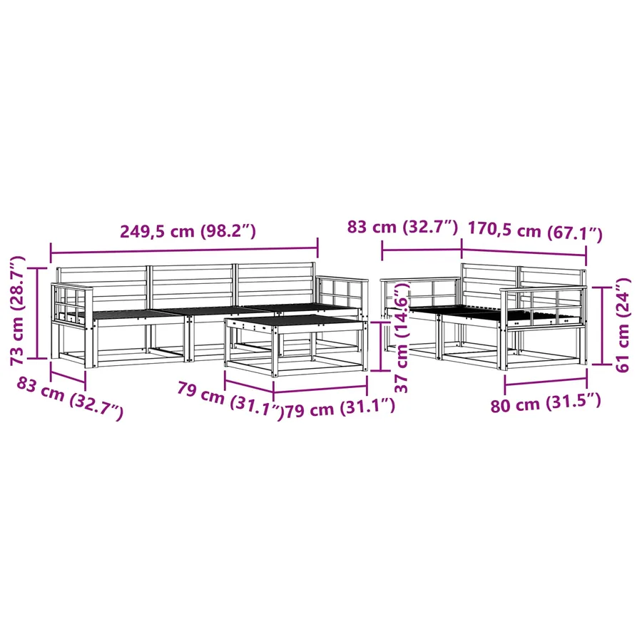Ensemble de canapés d'extérieur 6 pcs Naturel - 8