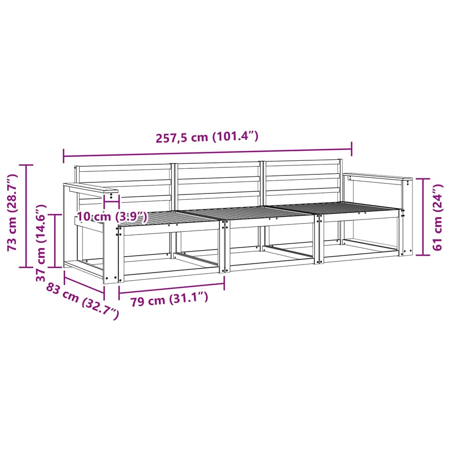 Ensemble de canapés d'extérieur 3 pcs Naturel - 6