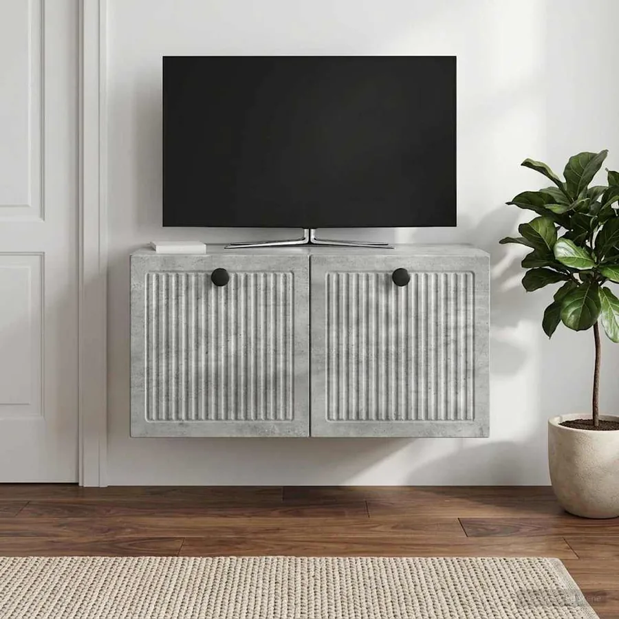 Meuble TV mural Gris béton 59,5 x 31 x 30 cm Bois d'ingénierie