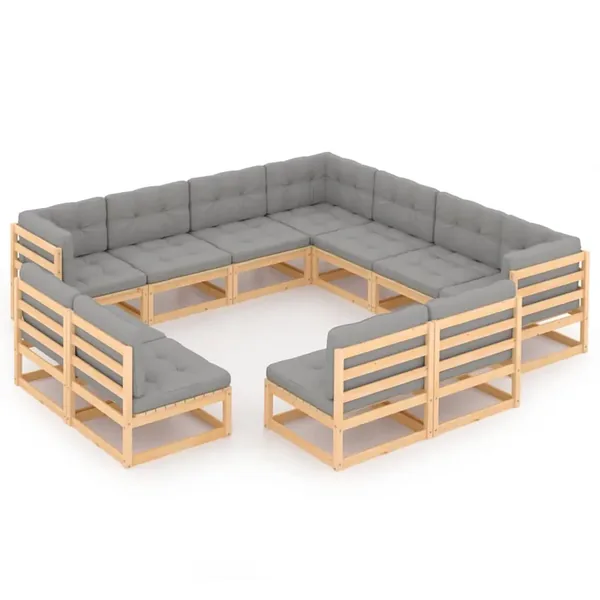 Salon de jardin 11 pcs avec coussins Bois de pin massif