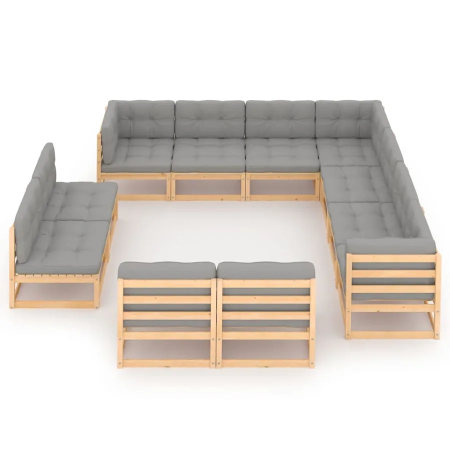 Salon de jardin 11 pcs avec coussins Bois de pin massif - 2