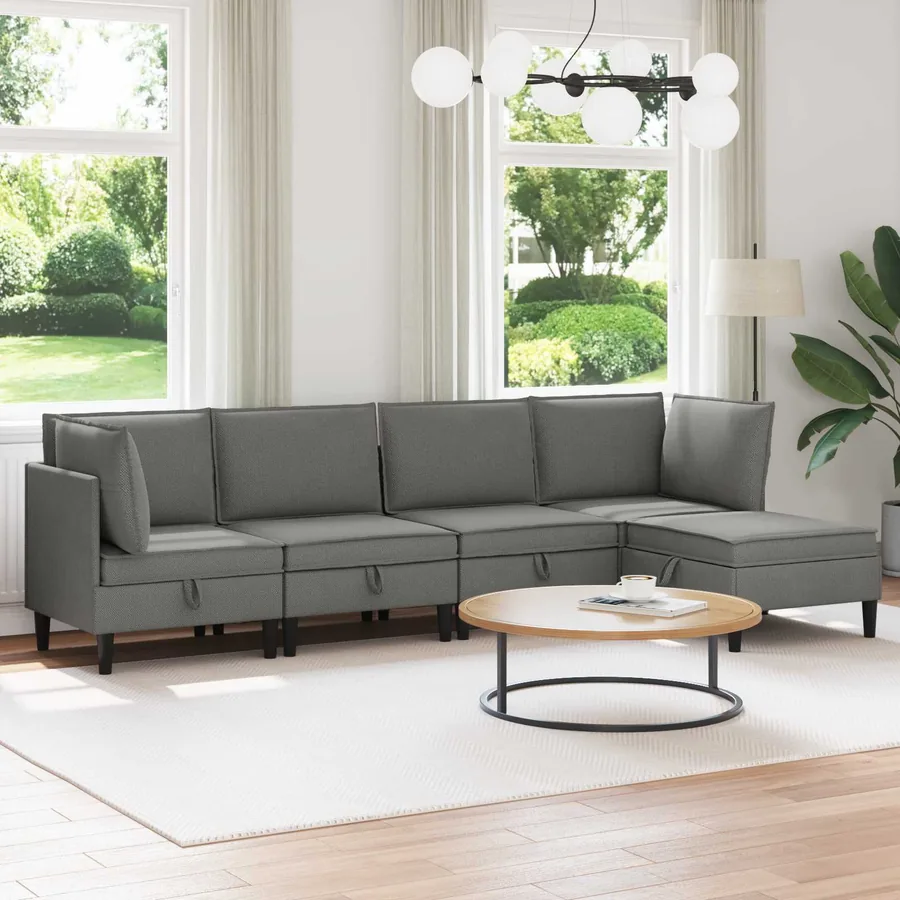 Ensemble de meubles pour le salon 5 pcs Gris foncé Tissu