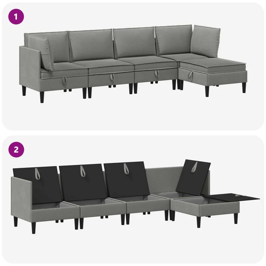 Ensemble de meubles pour le salon 5 pcs Gris foncé Tissu - 7