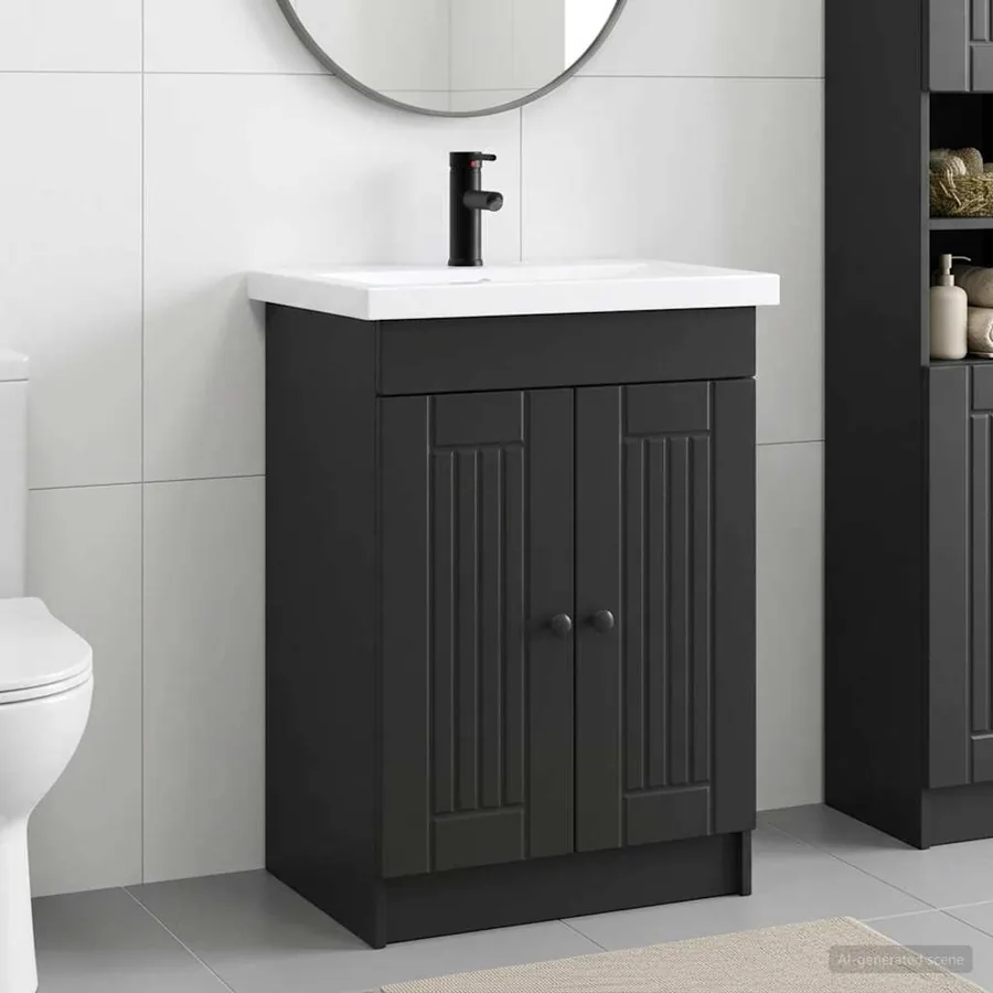 Ensemble de mobilier de salle de bain Noir 56 x 37,5 x 81 cm