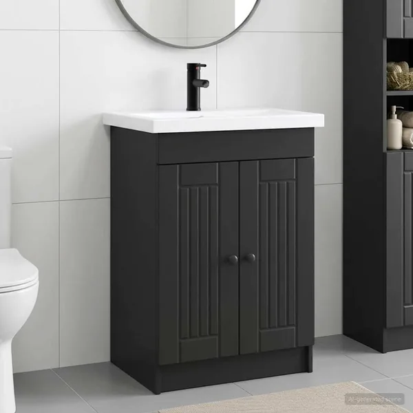 Ensemble de mobilier de salle de bain Noir 56 x 37,5 x 81 cm