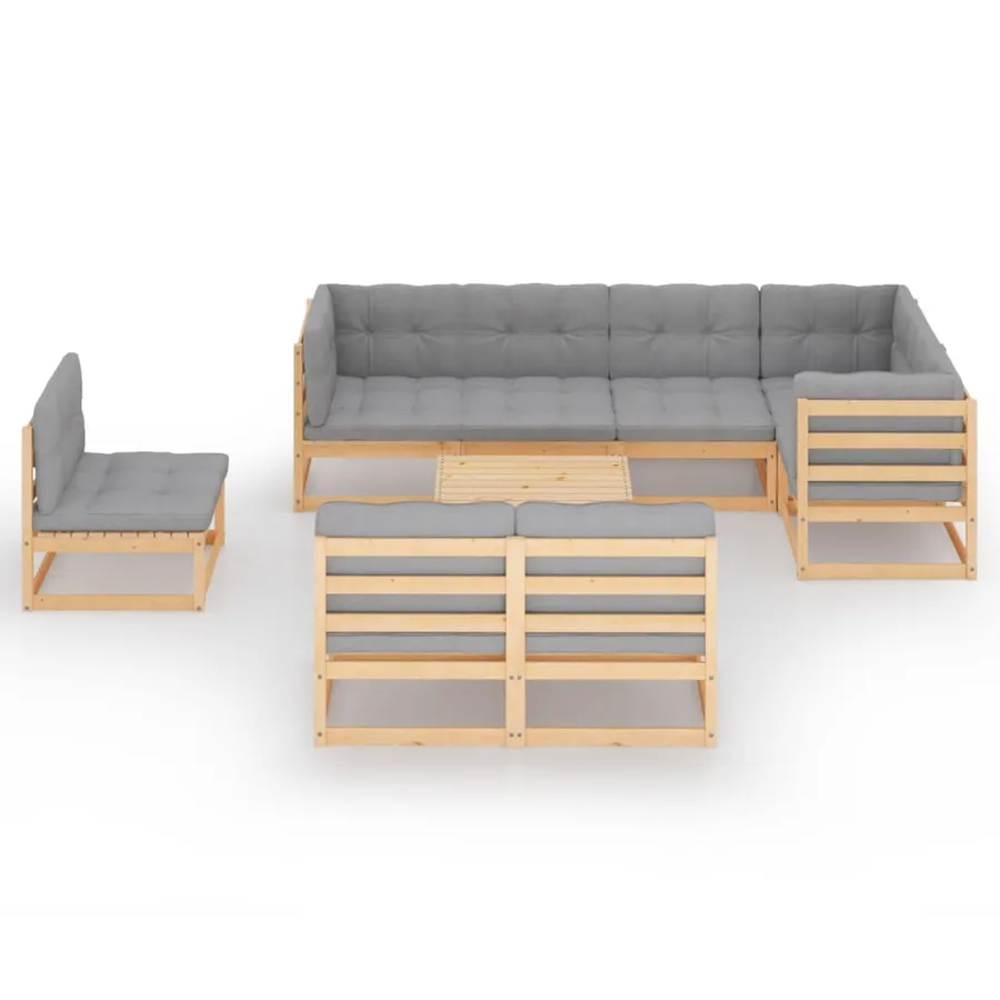 Salon de jardin 9 pcs avec coussins Bois de pin massif - 3