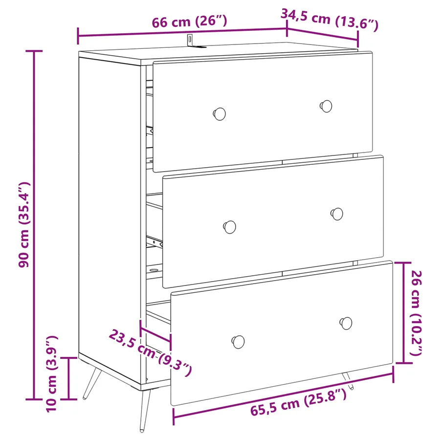 Armoire à tiroirs 66 x 34,5 x 90 cm Bois d'ingénierie - 12