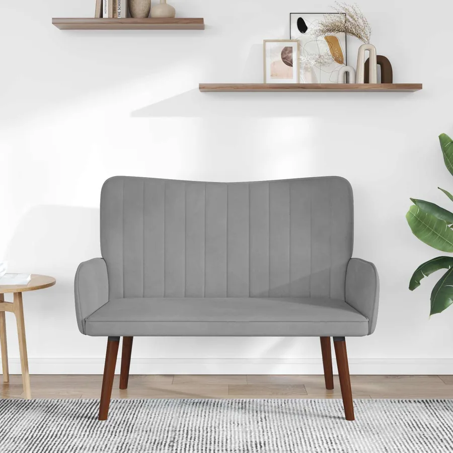 Sofa 2 places Gris clair 115 x 61 x 87 cm Velours - 3