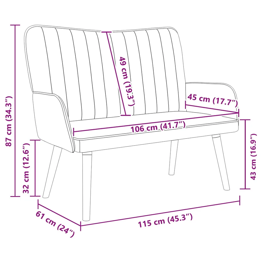 Sofa 2 places Gris clair 115 x 61 x 87 cm Velours - 9