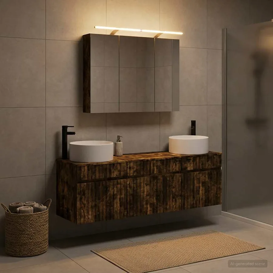 Ensemble d'armoire de salle de bain 4 pcs Chêne fumé