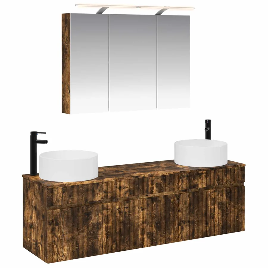 Ensemble d'armoire de salle de bain 4 pcs Chêne fumé - 2