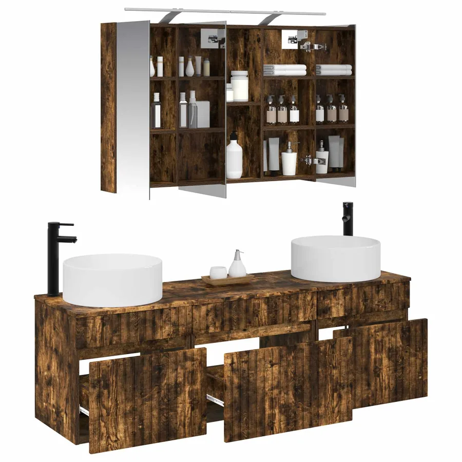 Ensemble d'armoire de salle de bain 4 pcs Chêne fumé - 3