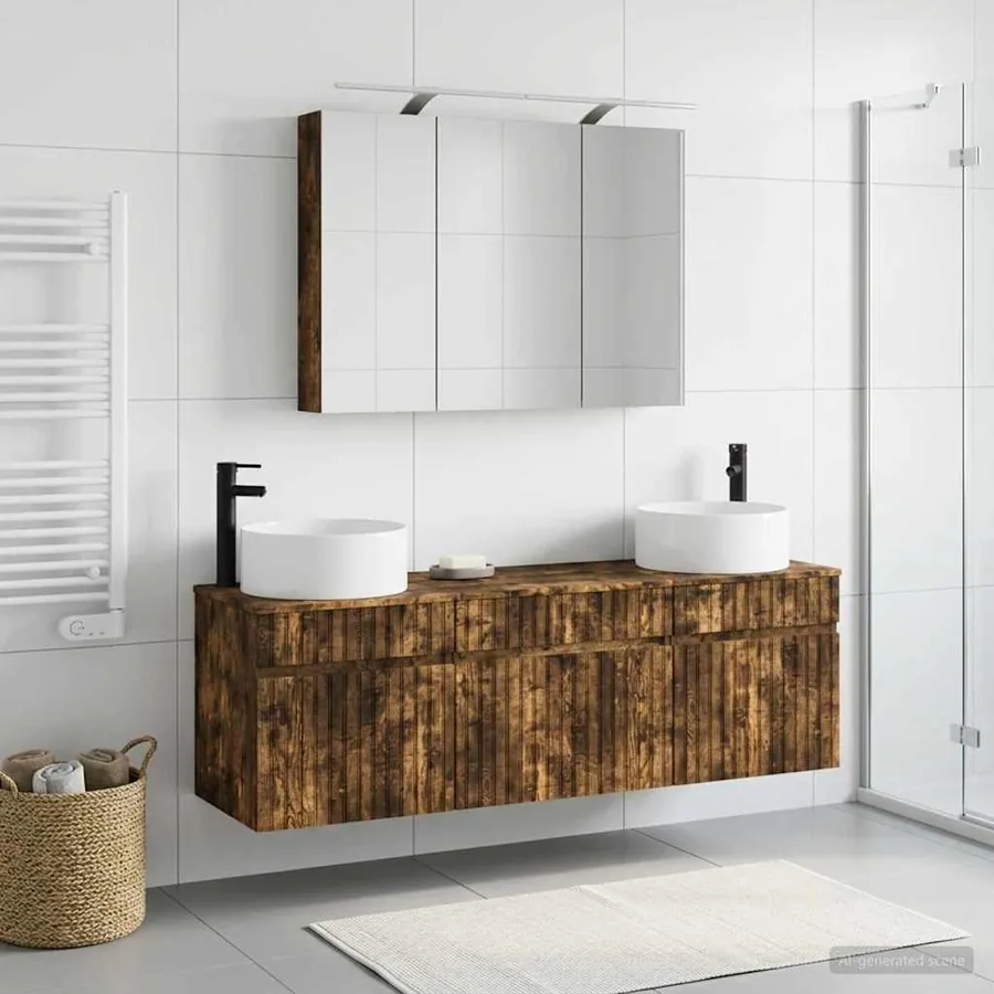 Ensemble d'armoire de salle de bain 4 pcs Chêne fumé - 4