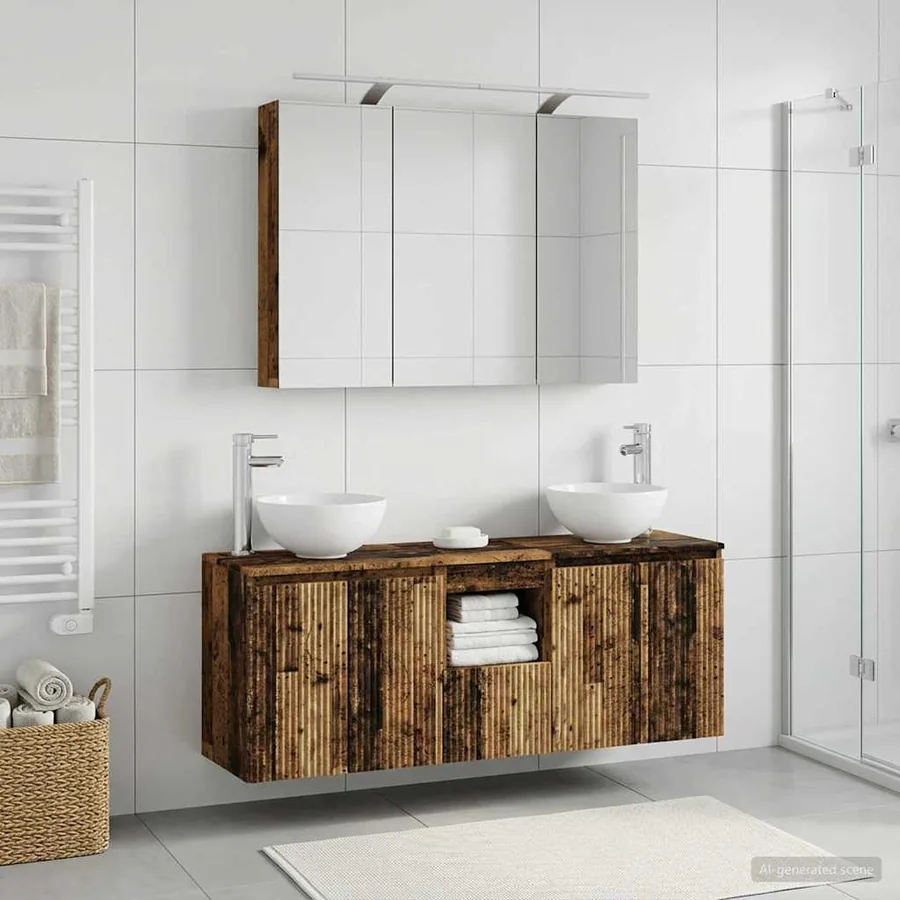 Ensemble d'armoire de salle de bain 4 pcs Bois ancien