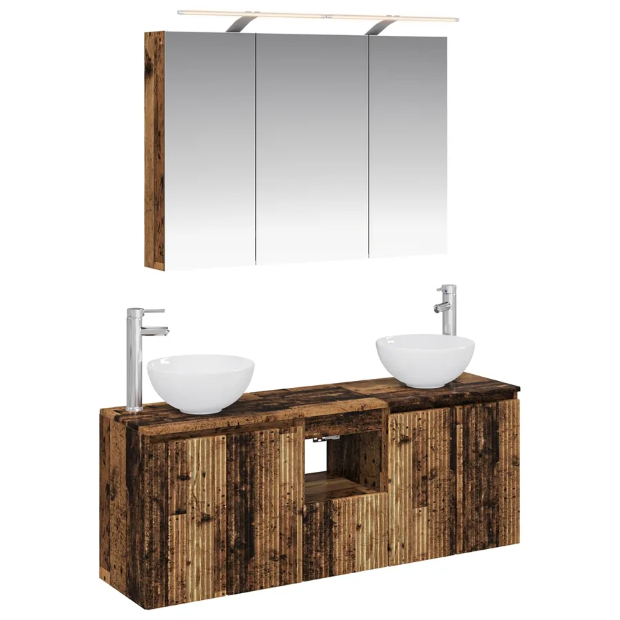 Ensemble d'armoire de salle de bain 4 pcs Bois ancien - 2