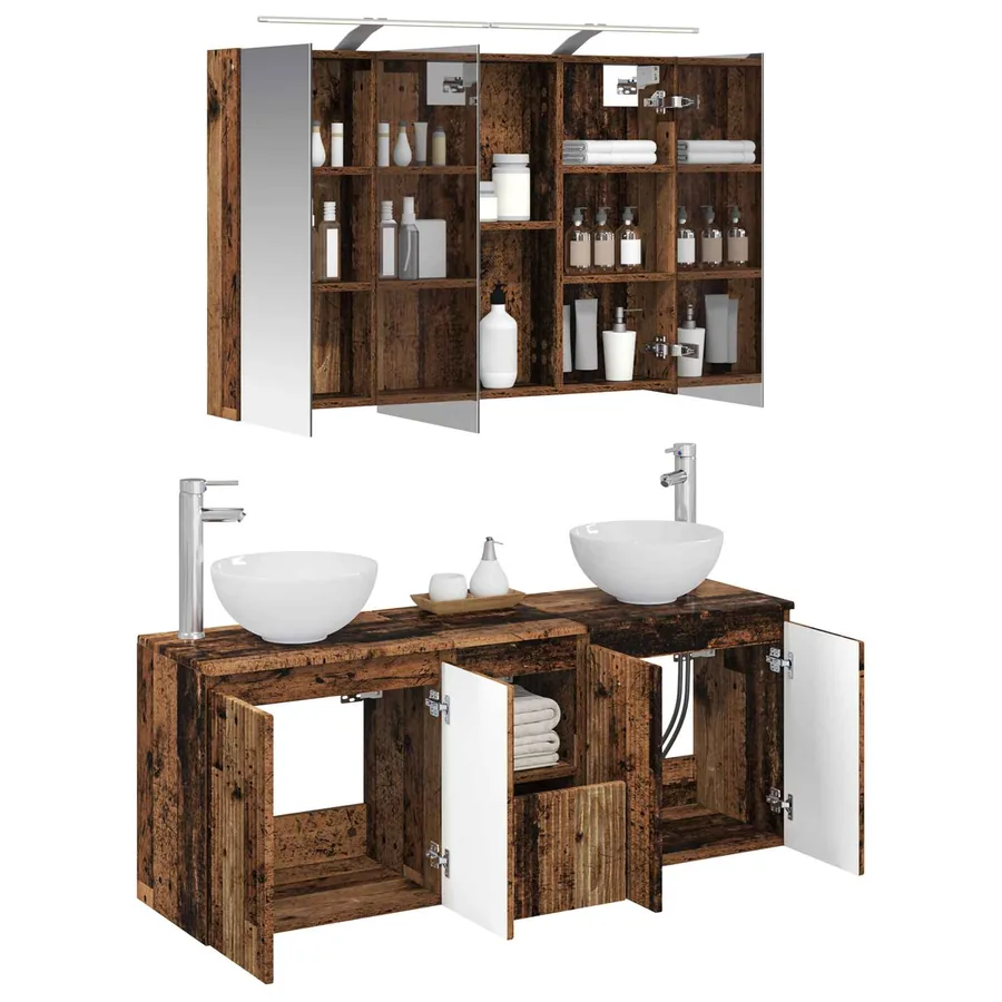 Ensemble d'armoire de salle de bain 4 pcs Bois ancien - 3