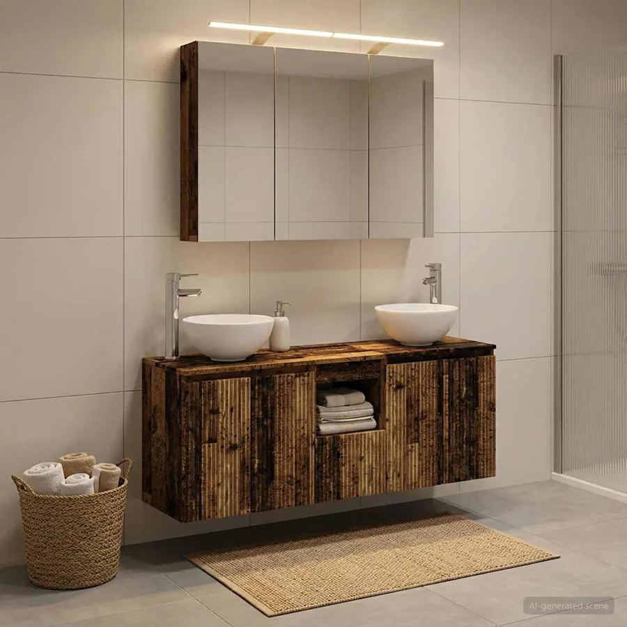 Ensemble d'armoire de salle de bain 4 pcs Bois ancien - 4