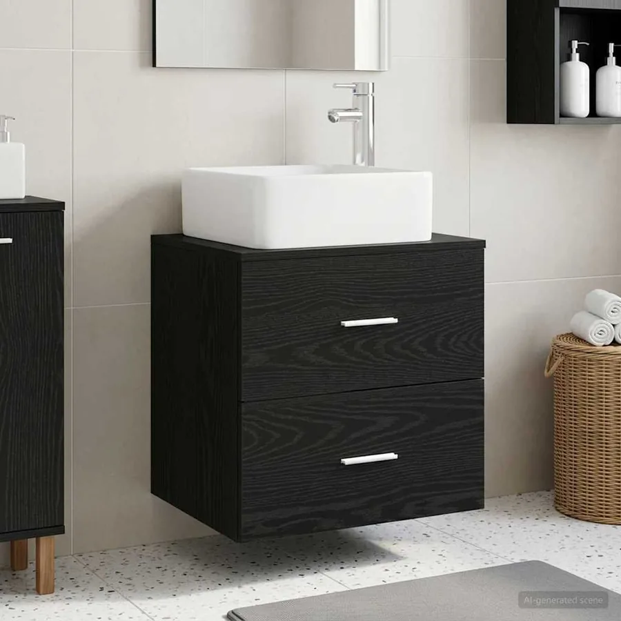 Vanité de lavabo mural Chêne noir 49,5 x 41 x 63 cm