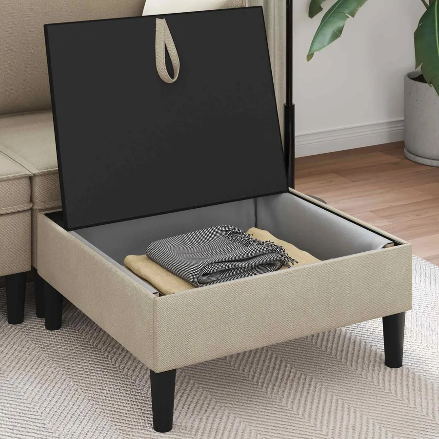 Pouf avec Rangement Sable Velours - 3