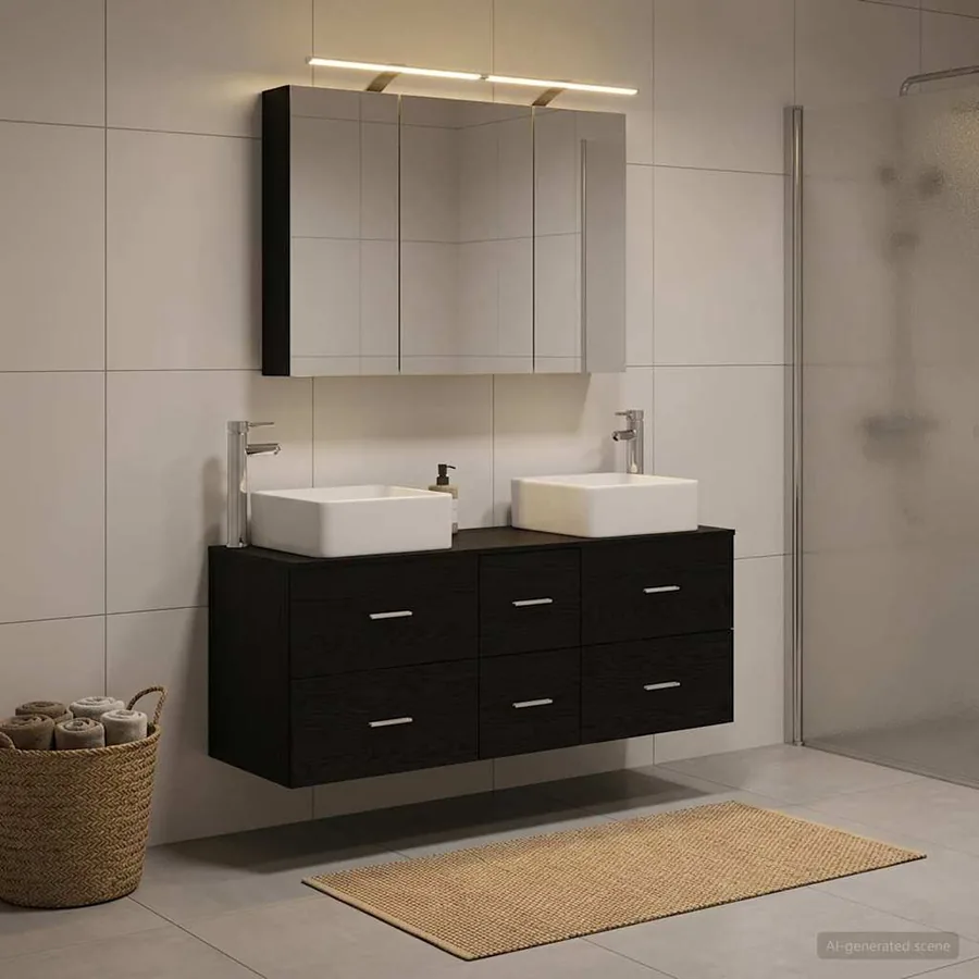 Ensemble de mobilier de salle de bain 4 pcs Chêne noir