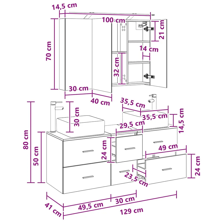Ensemble de mobilier de salle de bain 4 pcs Chêne noir - 15