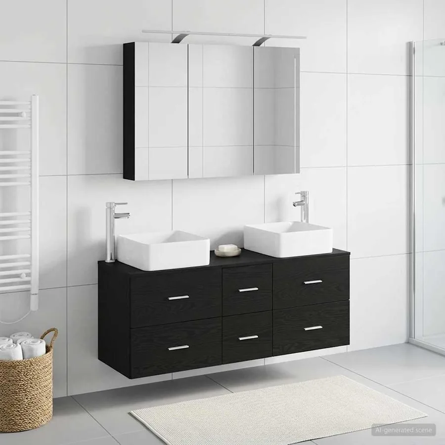 Ensemble de mobilier de salle de bain 4 pcs Chêne noir - 4