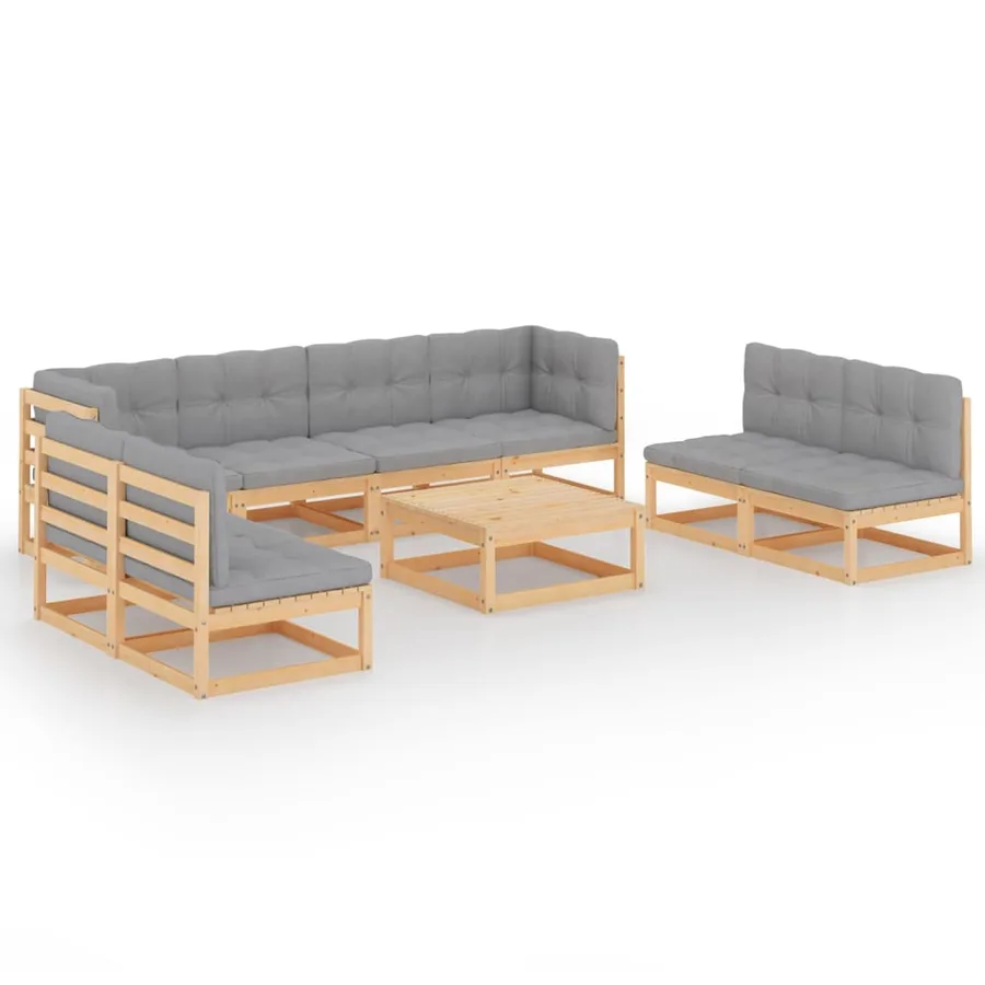 Salon de jardin 9 pcs avec coussins Bois de pin massif - 2