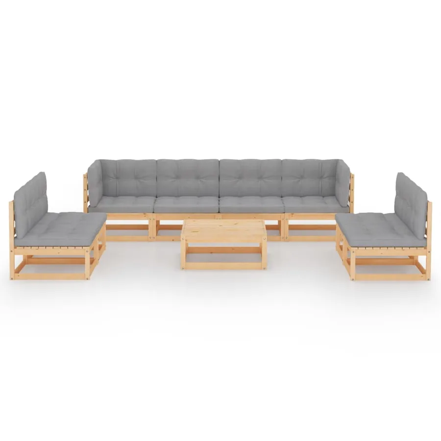Salon de jardin 9 pcs avec coussins Bois de pin massif - 3