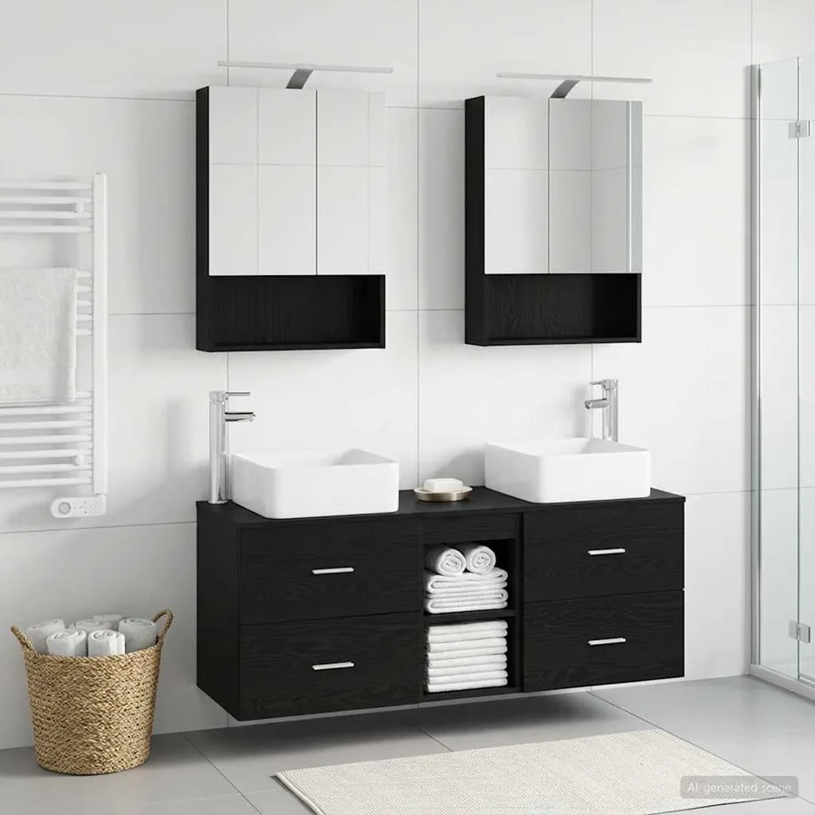 Ensemble de mobilier de salle de bain 5 pcs Chêne noir