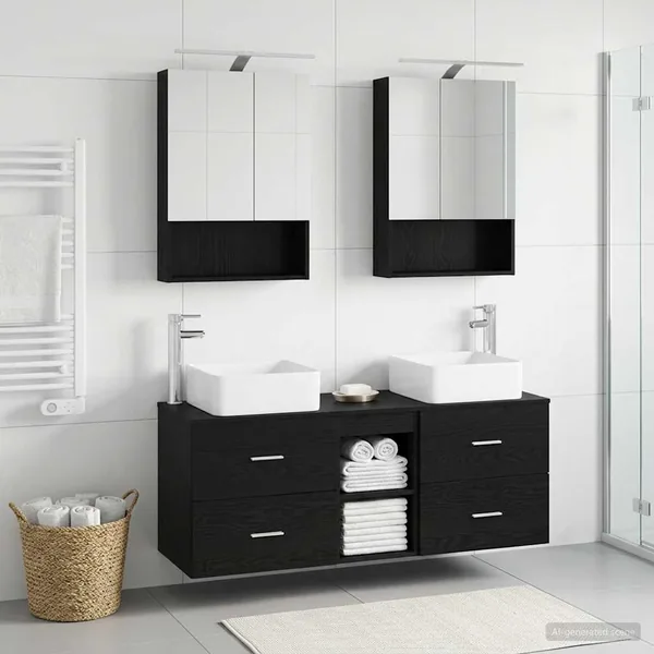 Ensemble de mobilier de salle de bain 5 pcs Chêne noir