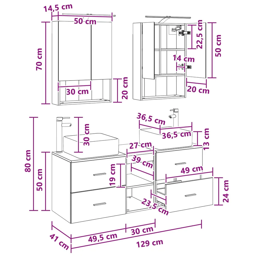 Ensemble de mobilier de salle de bain 5 pcs Chêne noir - 14