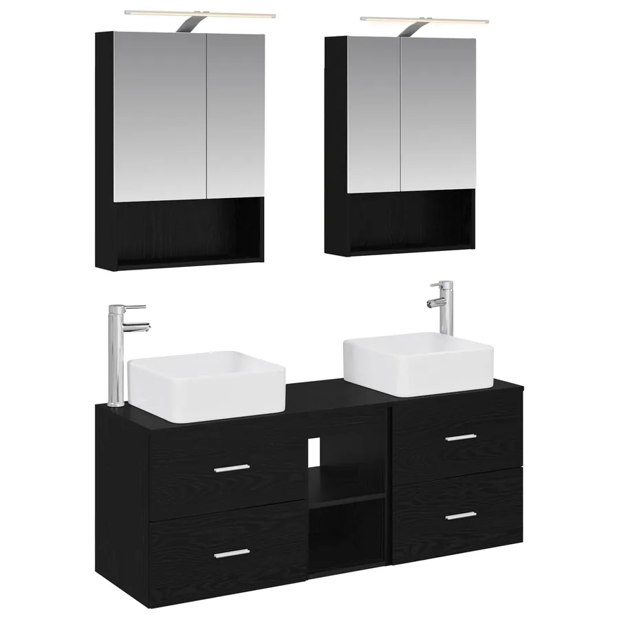 Ensemble de mobilier de salle de bain 5 pcs Chêne noir - 2