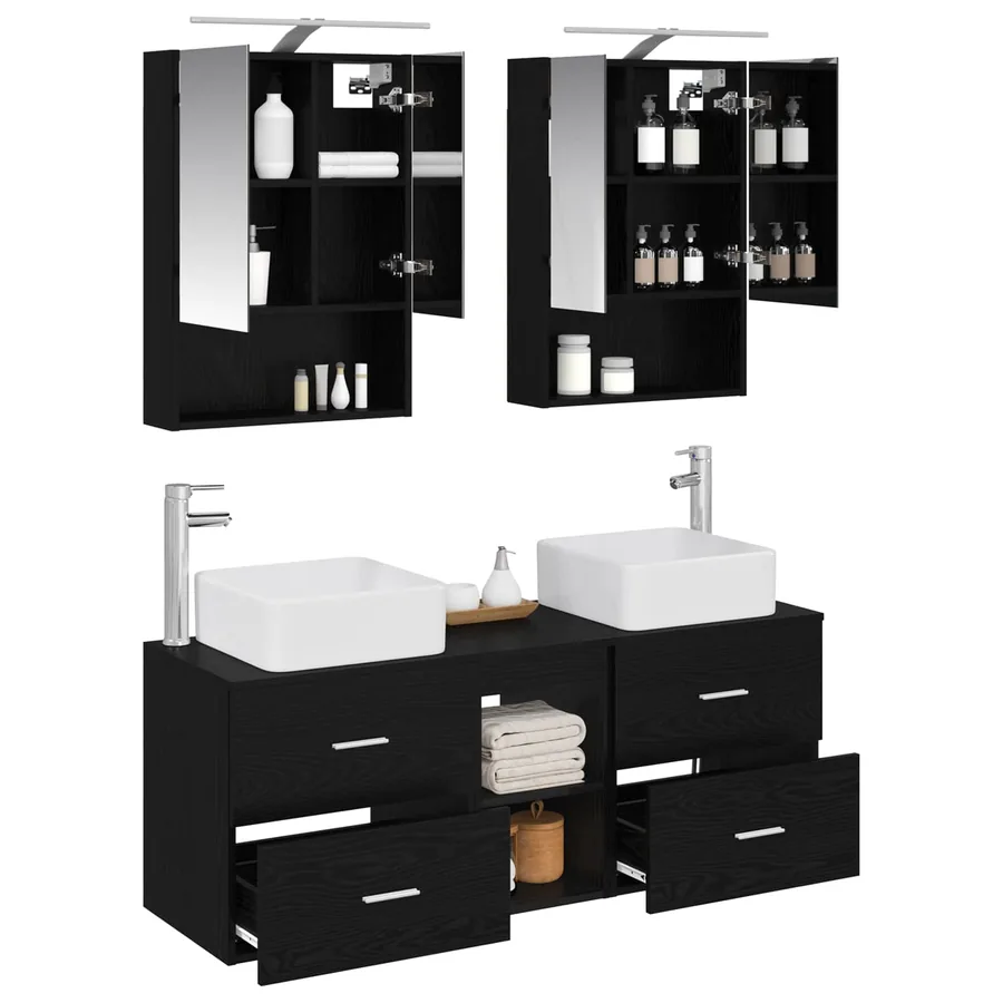 Ensemble de mobilier de salle de bain 5 pcs Chêne noir - 3