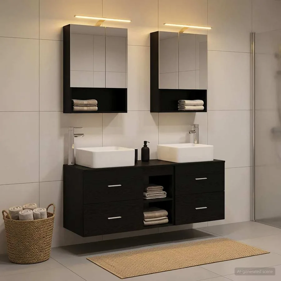 Ensemble de mobilier de salle de bain 5 pcs Chêne noir - 4