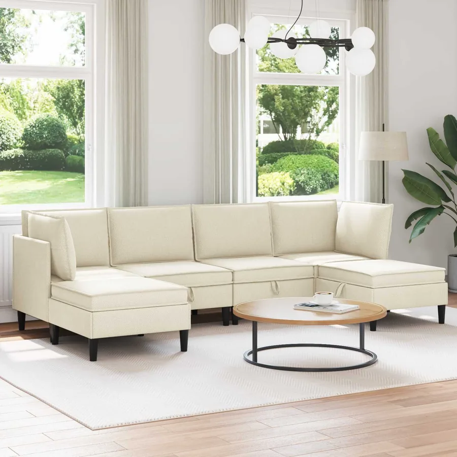 Ensemble de meubles pour le salon 6 pcs Crème Tissu