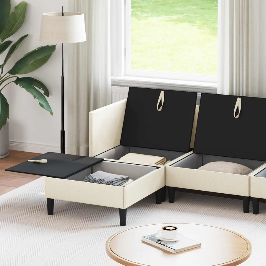 Ensemble de meubles pour le salon 6 pcs Crème Tissu - 3
