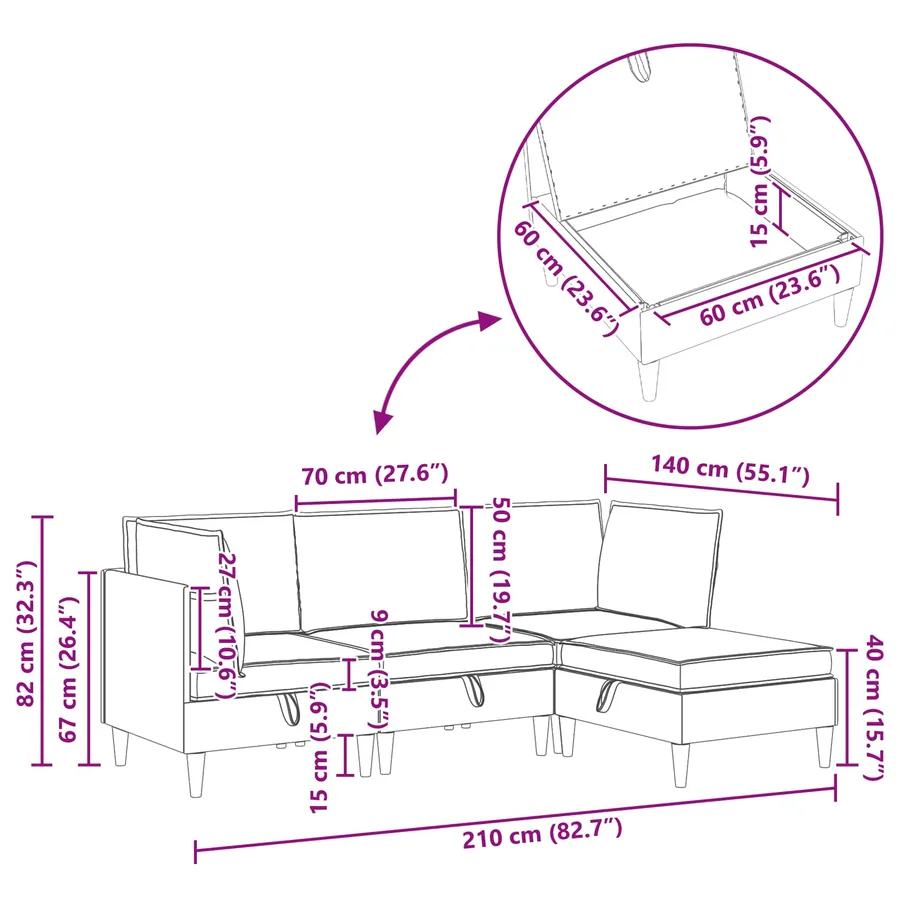 Ensemble de meubles pour le salon 4 pcs Crème Tissu - 13