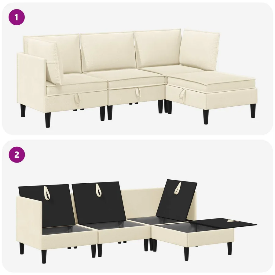 Ensemble de meubles pour le salon 4 pcs Crème Tissu - 8