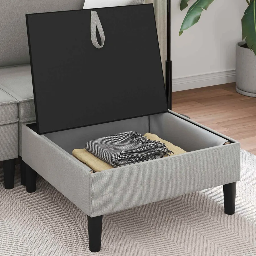 Pouf avec Rangement Gris clair Velours - 3